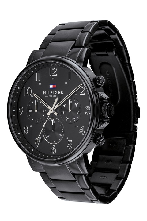 Tommy Hilfiger, Мултифункционален часовник с метална верижка, Черен