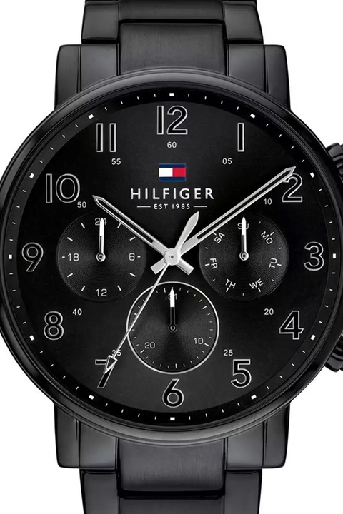 Tommy Hilfiger, Ceas cu functii multiple si bratara metalica, Negru