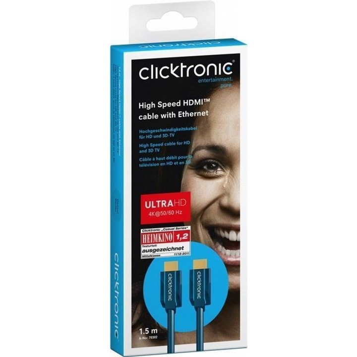 Cablu HDMI - HDMI, din ambele parti, HDMI mufa, 1.5m, albastru, CLICKTRONIC - 70302