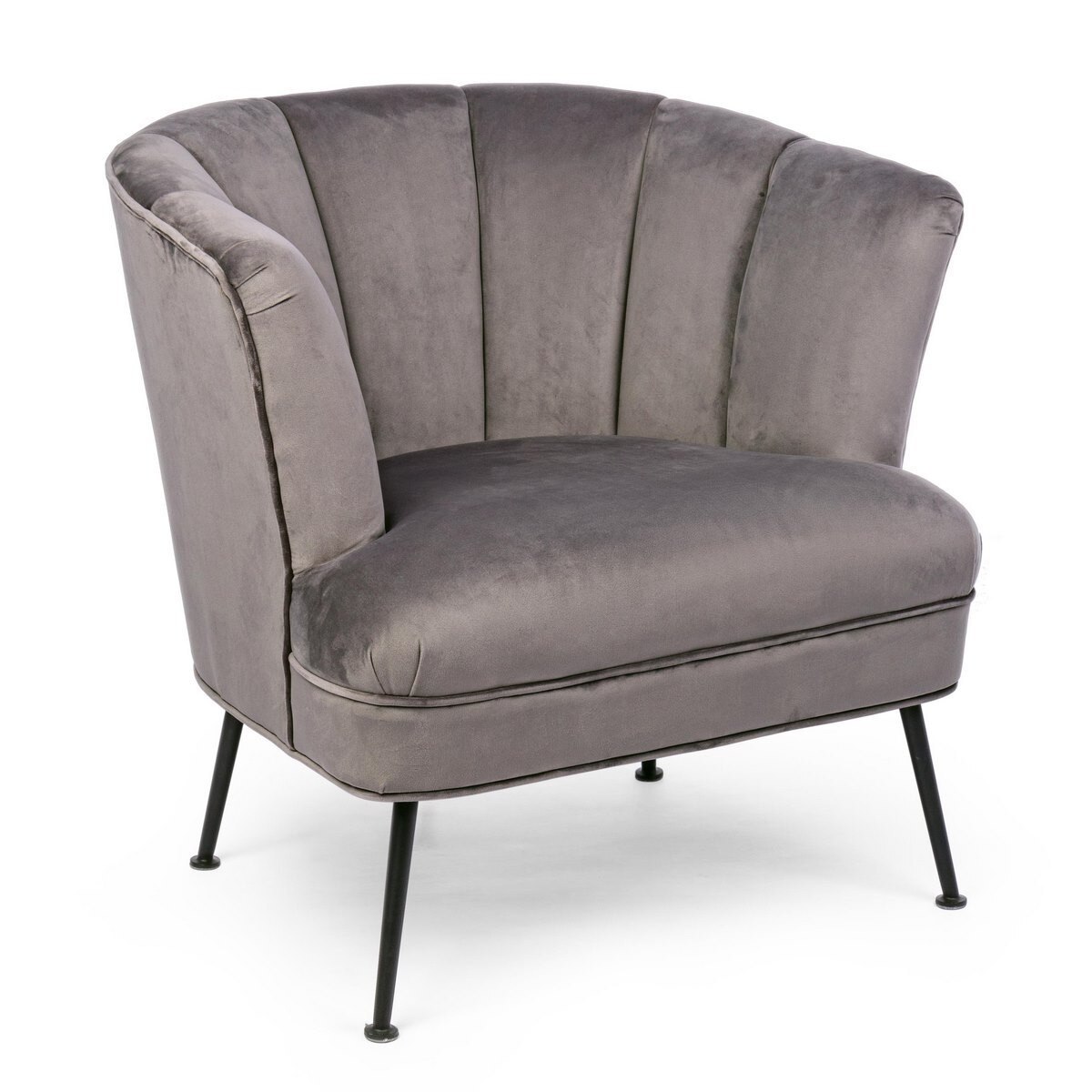 Fotoliu cu tapiterie din catifea velur gri si picioare din fier negru Odilon 80 cm x 71 cm x 76 h