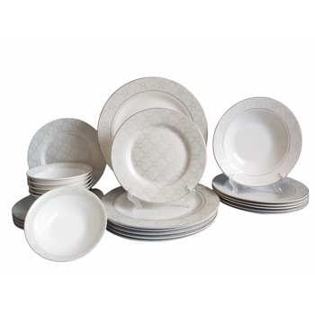Serviciu de masa, 24 piese, portelan, farfurii si boluri, argintiu satinat Serviciu de masa, 24 piese, portelan, farfurii si boluri, argintiu satinat