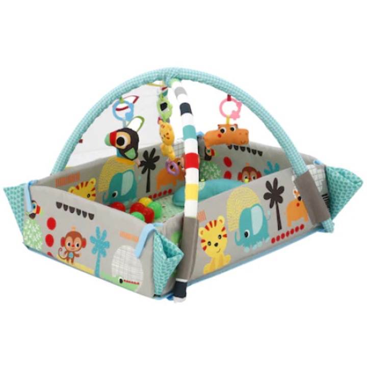 Saltea de joaca Happy Baby 5 in 1 cu jucarii detasabile, albastru