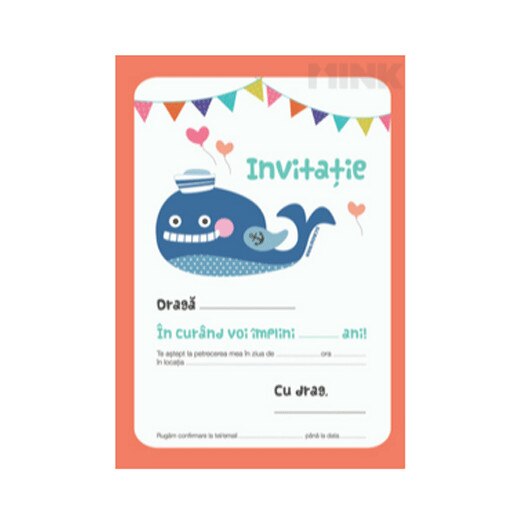 Set 20 de invitatii - Balena Jack, Multicolor, Standard, Carton