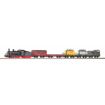 Set trenulet electric PIKO cu locomotiva cu abur G7, 5 vagoane de marfa sine si variator,DB, Epoca III Set trenulet electric PIKO cu locomotiva cu abur G7, 5 vagoane de marfa sine si variator,DB, Epoca III