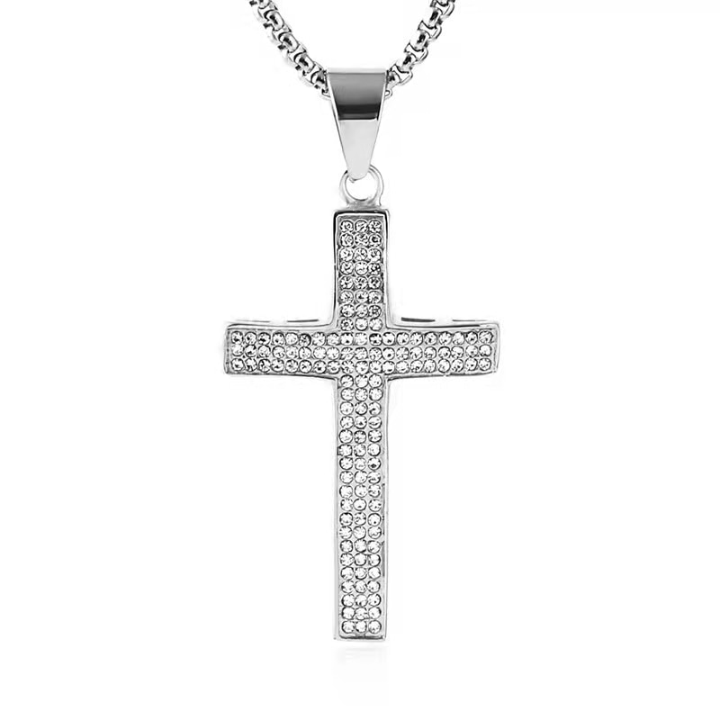 Colier cu pandantiv in forma de Cruce, decorata cu cristale, Nevermore, argintiu