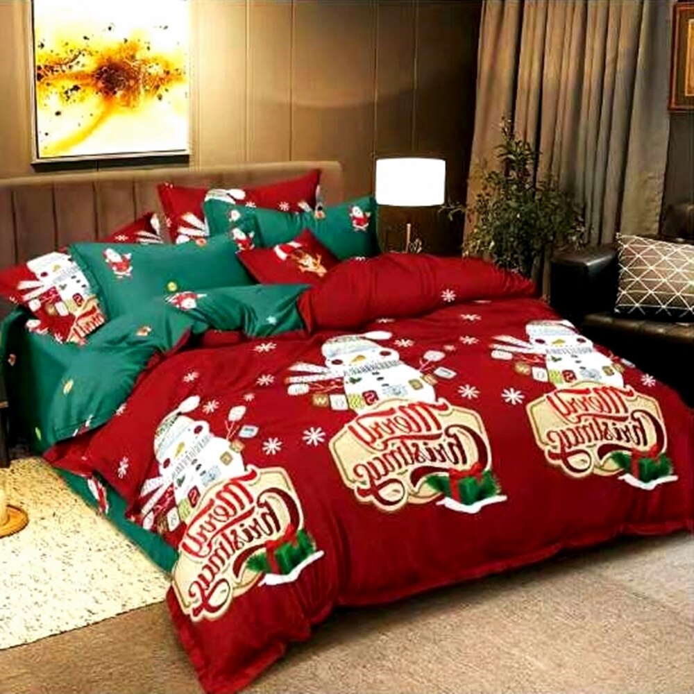Lenjerie de pat dublu, bumbac satinat PUCIOASA, 4 piese, 2 persoane, Craciun34