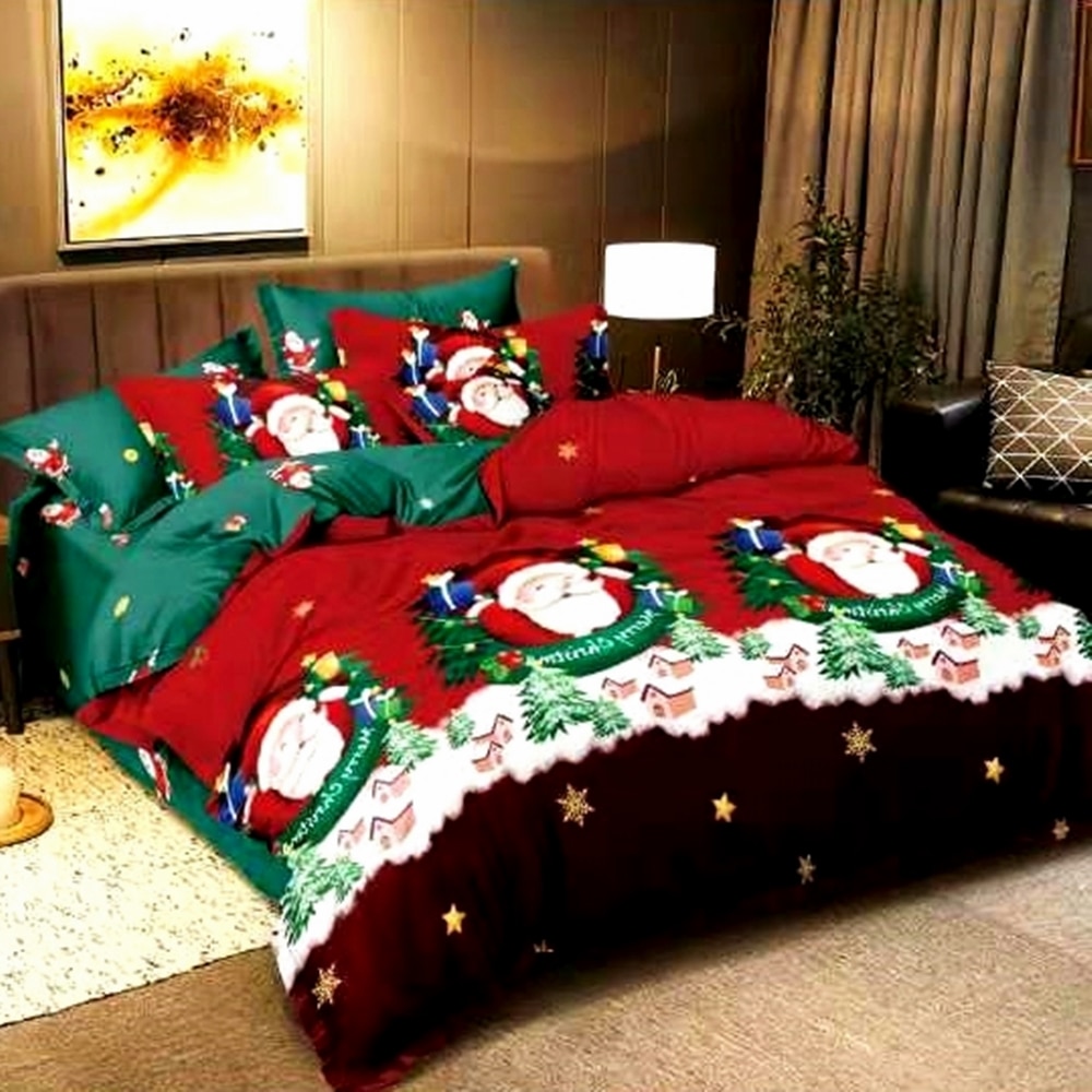 Lenjerie de pat dublu, bumbac satinat PUCIOASA, 4 piese, 2 persoane, Craciun37