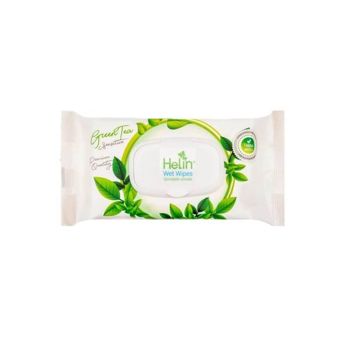 Set 100 Servetele Umede Helin, Green Tea Sensitive, Premium Quality