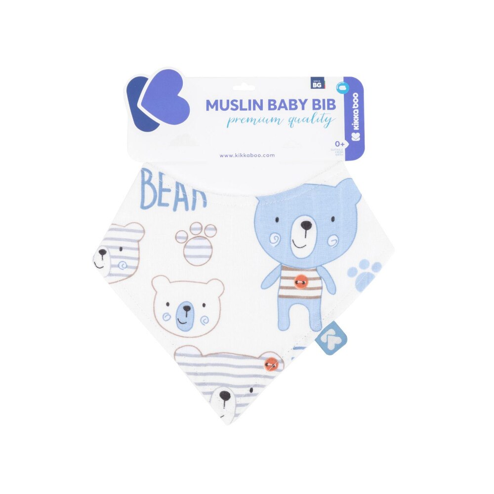Baveta tip bandana impermeabila din bumbac KikkaBoo Bear Blue