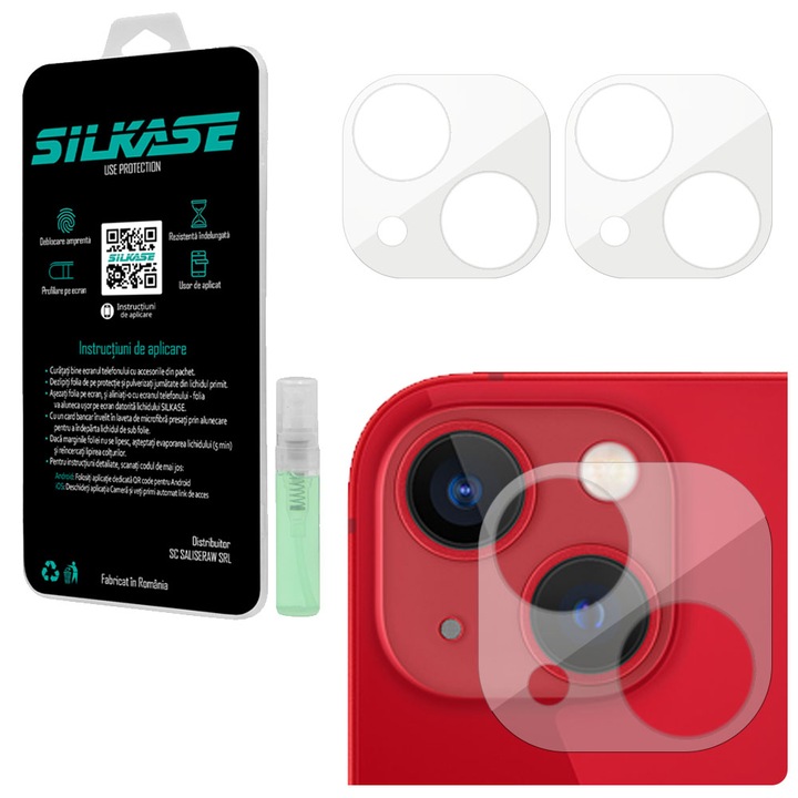 Set 3 folii SILKASE pentru Apple iPhone 13 Mini, protectie camera foto, silicon regenerabil