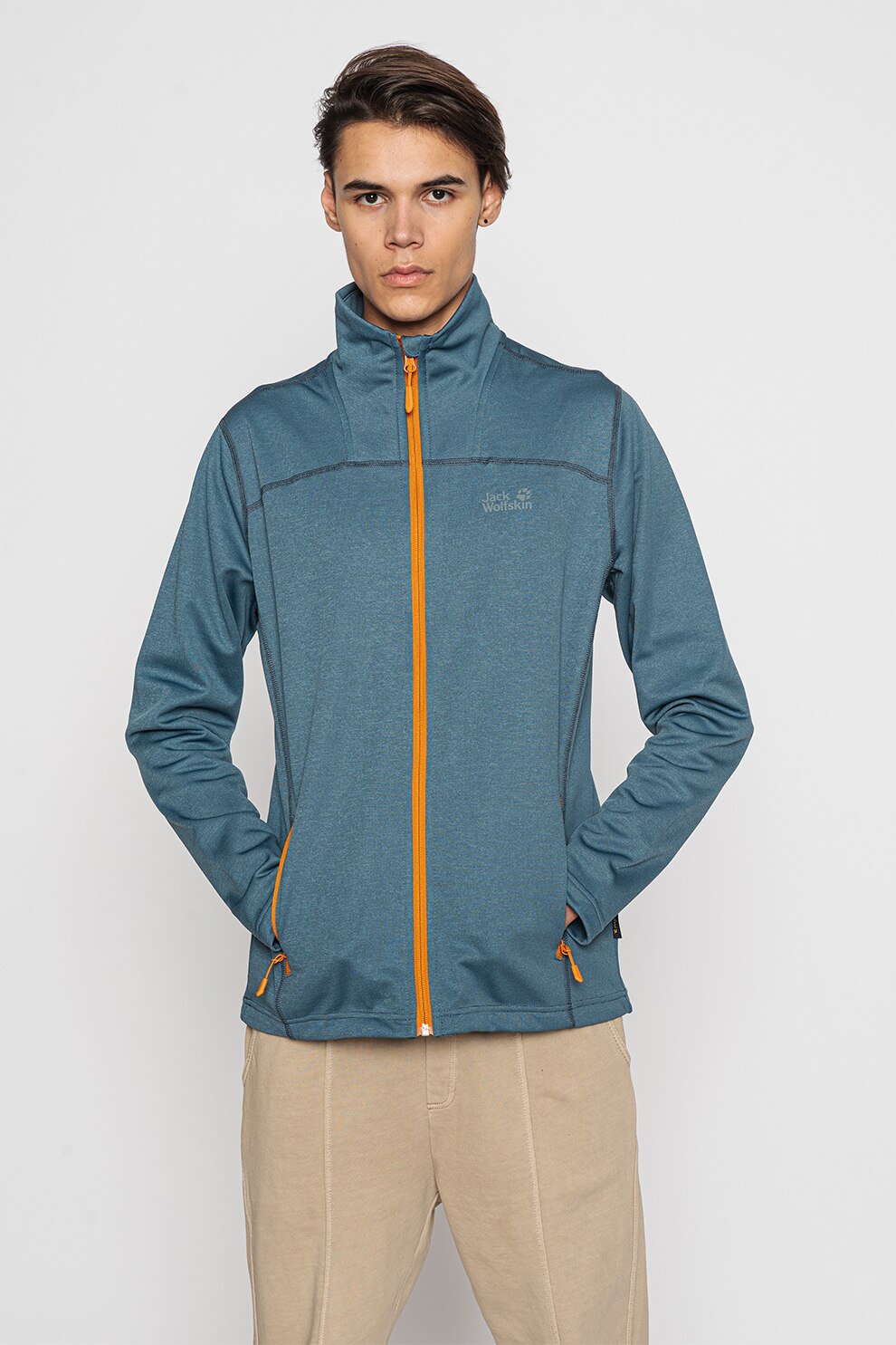 Jack Wolfskin, Bluza sport cu fermoar Horizon, Albastru prafuit