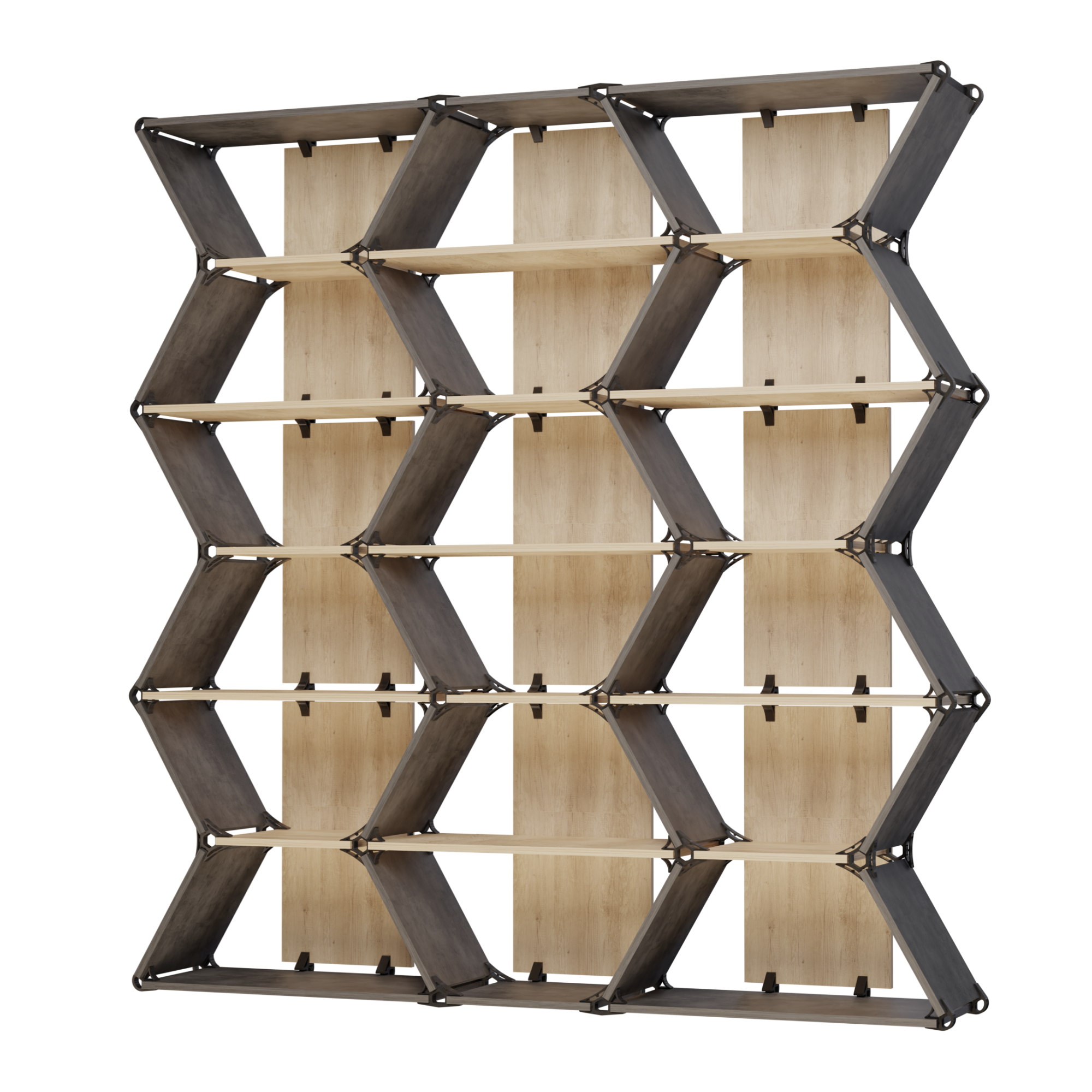 Biblioteca tripla modulara, ntropy, 153x196x37, Stejar Nebraska Natur, Beton Chicago gri inchis, PAL melaminat