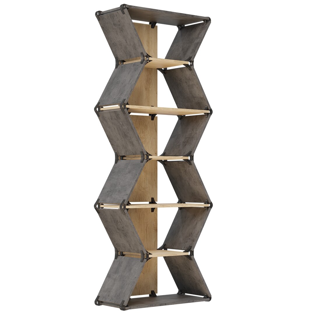 Biblioteca modulara, ntropy gama, 77x196x37, Stejar Nebraska, Beton Chicago, PAL melaminat