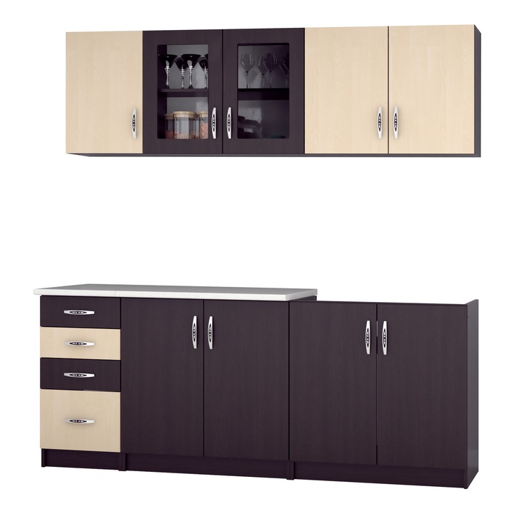 Set bucatarie Venus RO 2M, 200x60x200cm, wenge/mesteacan