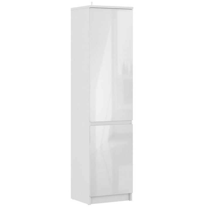 Sifonier cu doua usi Sani Medea SB-2494,50x44x200 cm, Alb/alb lucios