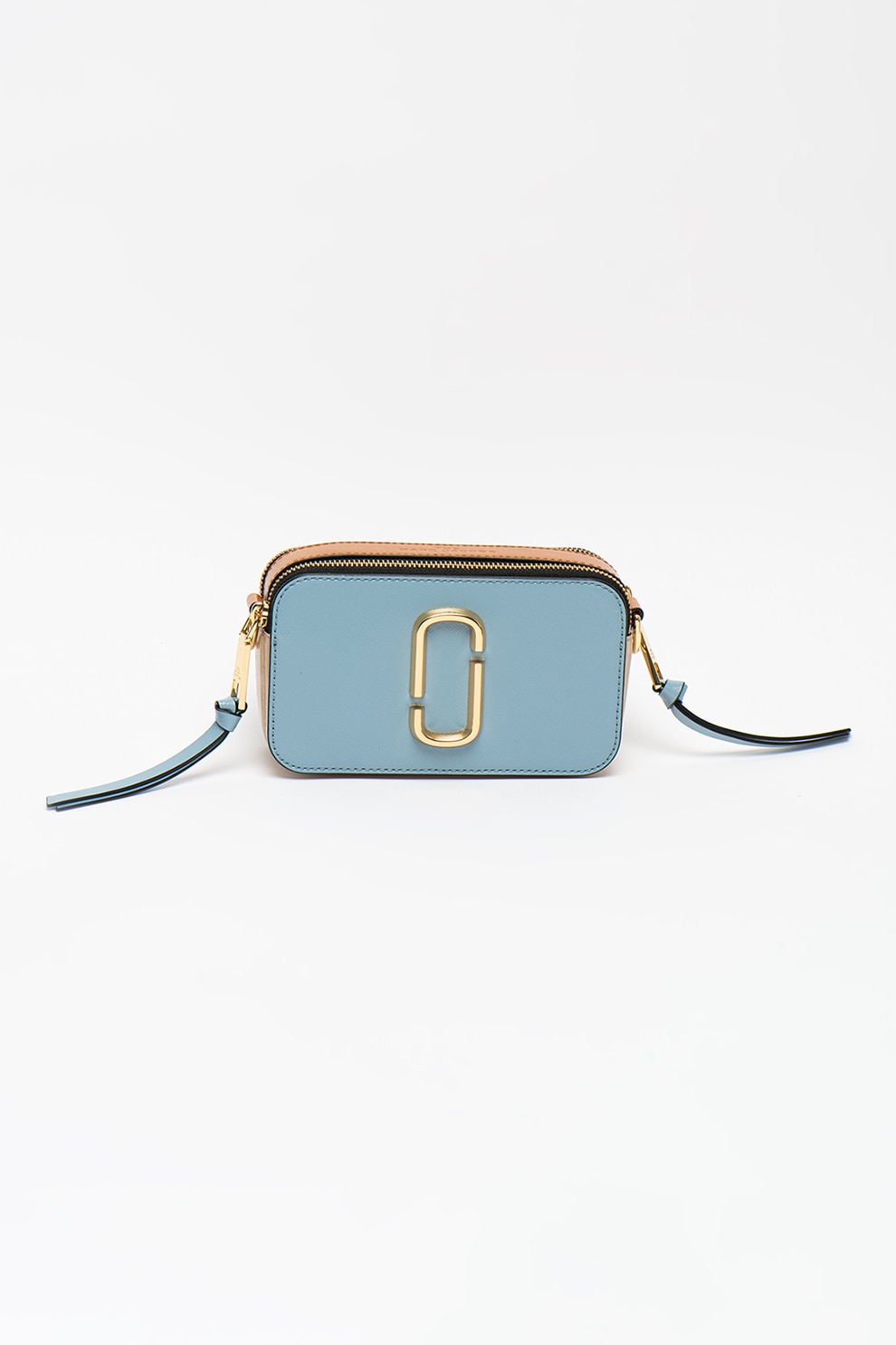Marc Jacobs, Geanta crossbody de piele saffiano Snapshot, albastru lavand, maro caramel
