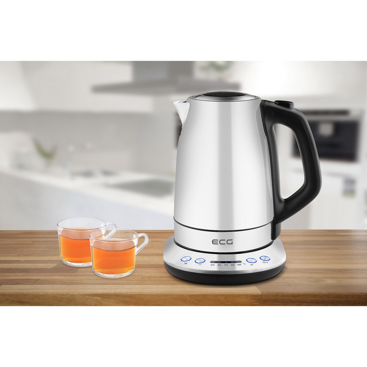 Cana electrica fierbator ECG RK 1791, 1.7L, 2200 W, otel inoxidabil, 5 setari de temperatura