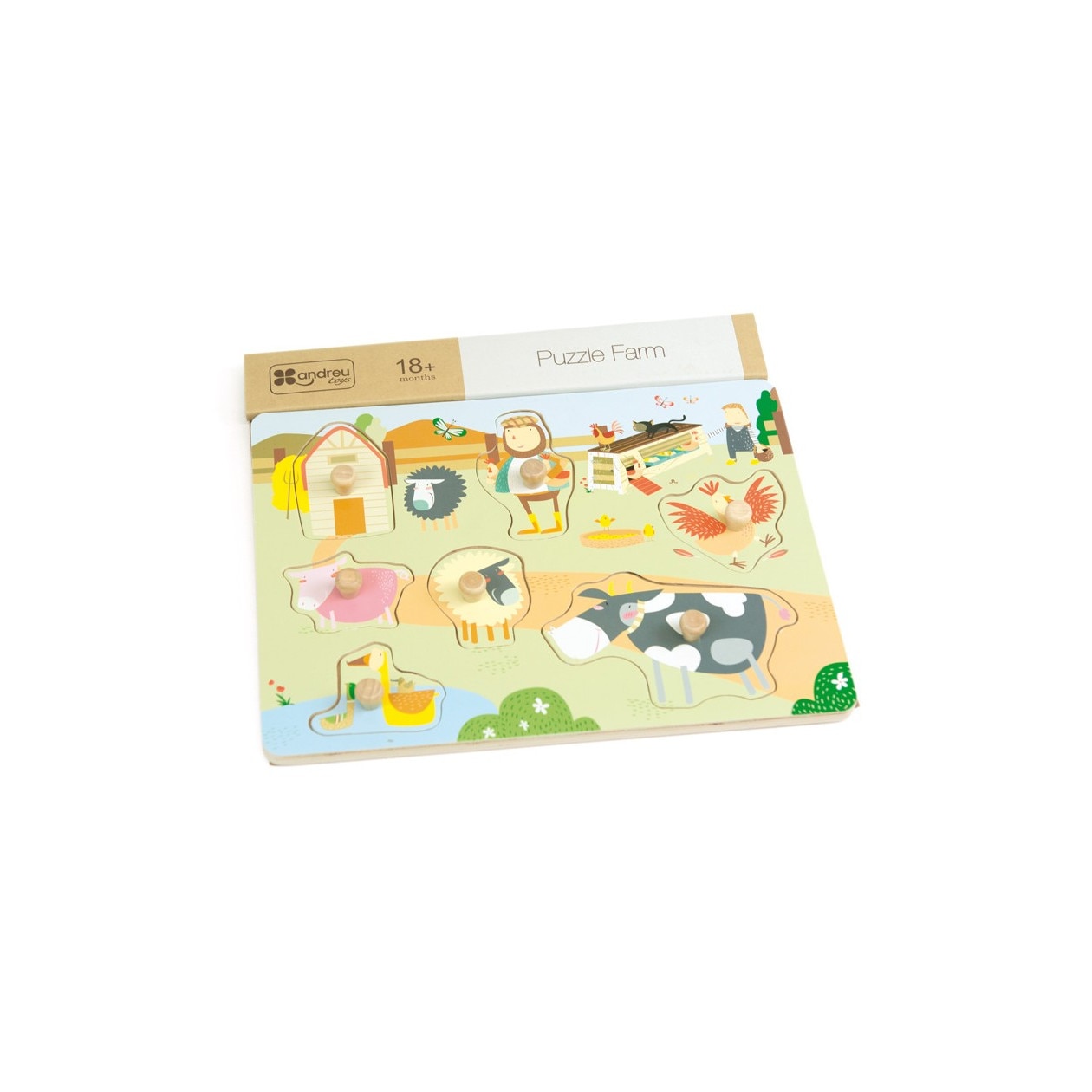 Puzzle din lemn incastru Ferma, 7 piese Multicolor