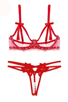 Set lenjerie sexy, 2 piese, Dantela, Rosu, Model 2, One Size INTL Set lenjerie sexy, 2 piese, Dantela, Rosu, Model 2, One Size INTL