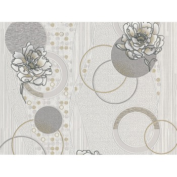 Tapet vinil Slavyanski Oboi, Merengue 9397-10, model fantezie cu flori, gri-bej, lavabil, pentru living sau dormitor, rola 0.53 m x 10.05 m Tapet vinil Slavyanski Oboi, Merengue 9397-10, model fantezie cu flori, gri-bej, lavabil, pentru living sau dormitor, rola 0.53 m x 10.05 m