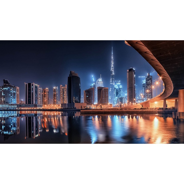 Fototapet, Lumini in reflexia apei din oras, 400 x 250 cm