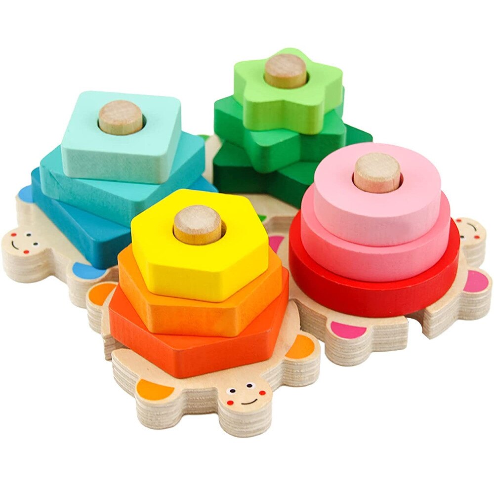 Joc educativ din lemn tip Montessori Sortator 4 broscute cu coloane si 12 de piese, + 3 ani