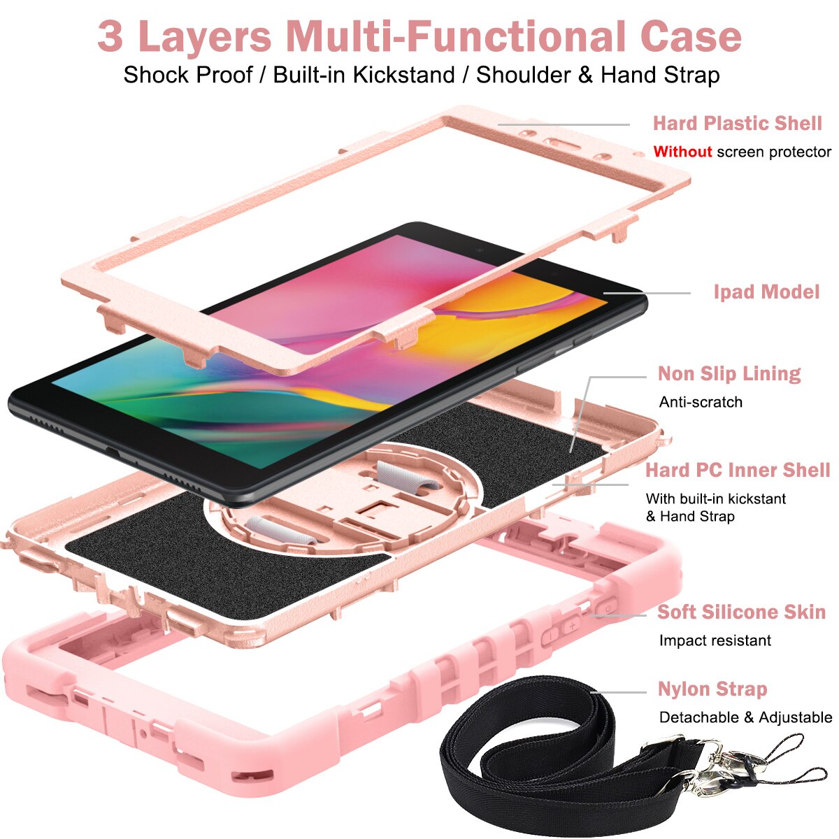 Husa tableta, CoolBELL, Silicon, Compatibila cu Samsung Galaxy Tab A 8.0 (2019)T290/T295, Roz