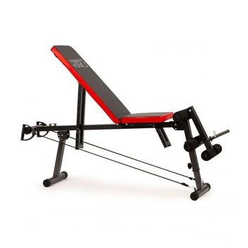 Banca multifunctionala reglabila pentru Exercitii Fitness, Abdomene sau Gimnastica, cu 2 corzi extensoare, negru/rosu Banca multifunctionala reglabila pentru Exercitii Fitness, Abdomene sau Gimnastica, cu 2 corzi extensoare, negru/rosu