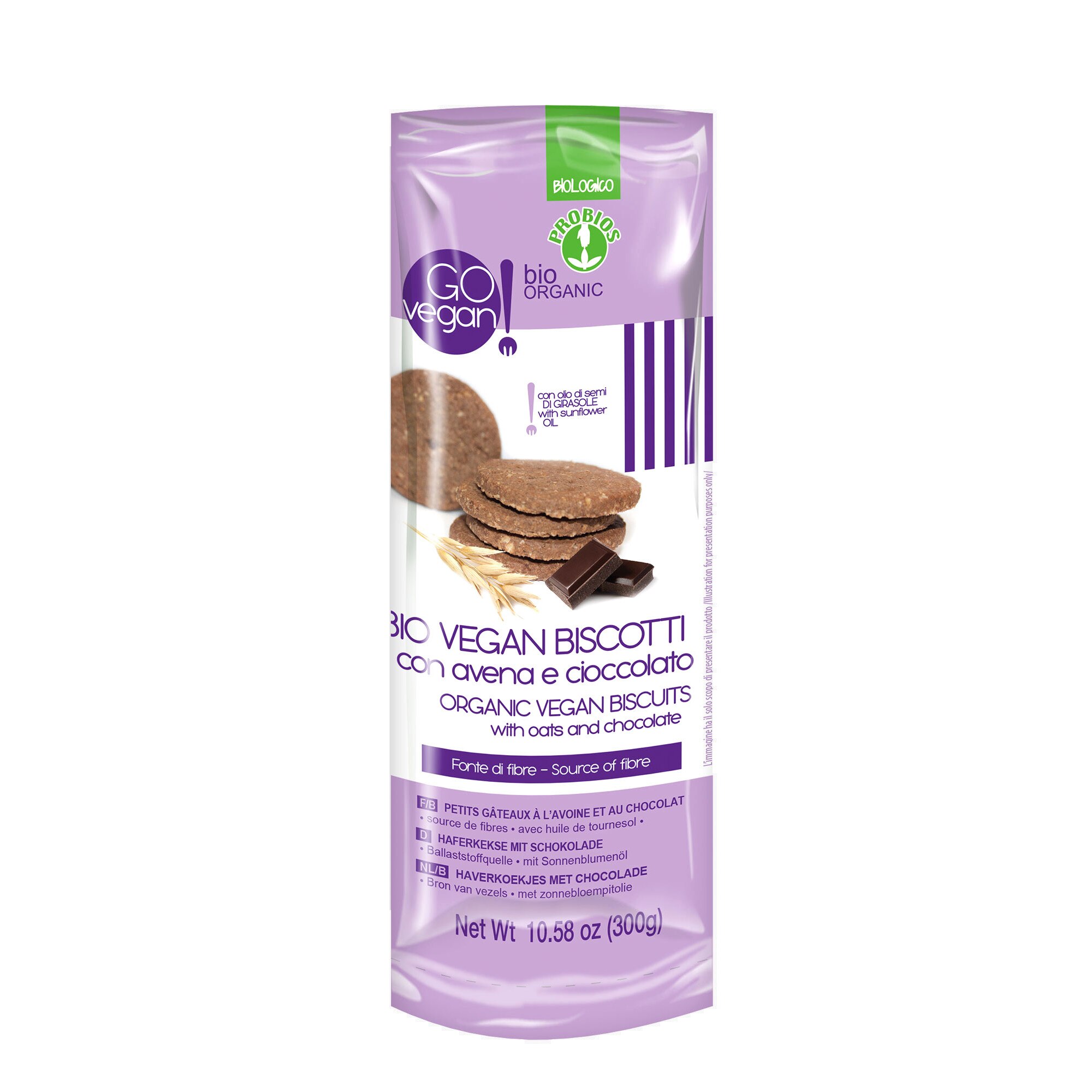 Bio Biscuiti Vegani cu Ovaz si Ciocolata, Probios , 300g