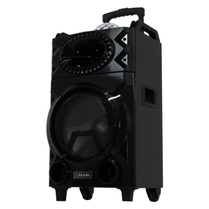 Temeisheng, Gurulós Hangfal, hordozható, Bluetooth/USB/MP3 lejátszás, teljesítmény 120 W, aktív mélynyomó, FM rádió, tápegység 220V-50Hz/60Hz, hangszínszabályzó, fekete