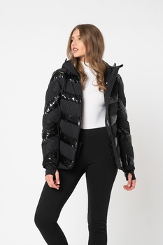 ELLESSE, Geaca cu vatelina si insertii lucioase, pentru schi Bianca, Negru ELLESSE, Geaca cu vatelina si insertii lucioase, pentru schi Bianca, Negru