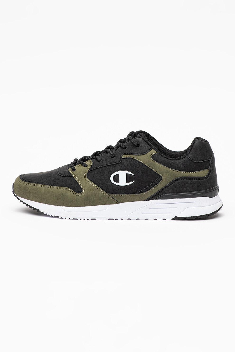 Champion, Pantofi sport de piele ecologica Bruno, Negru/Verde oliv