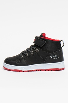 Lotto, Pantofi sport high top de piele ecologica cu insertii din material textil Baty, Negru Lotto, Pantofi sport high top de piele ecologica cu insertii din material textil Baty, Negru