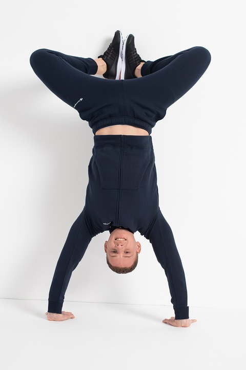 Champion, Trening cu fermoar si imprimeu logo, Alb/Bleumarin