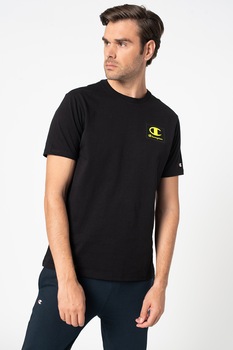 Champion, Tricou de bumbac cu logo, Verde lime/Negru Champion, Tricou de bumbac cu logo, Verde lime/Negru