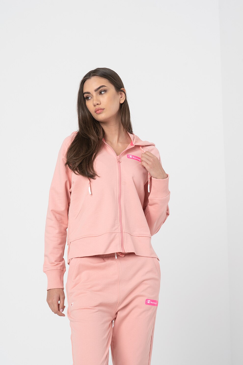 Champion, Hanorac cu fermoar, maneci raglan si buzunare oblice, Roz prafuit