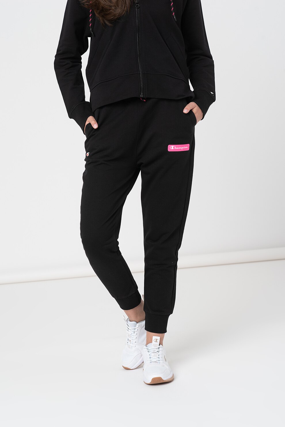 Champion,Pantaloni spot conici cu buzunare oblice Urban Lady, Negru/Roz neon