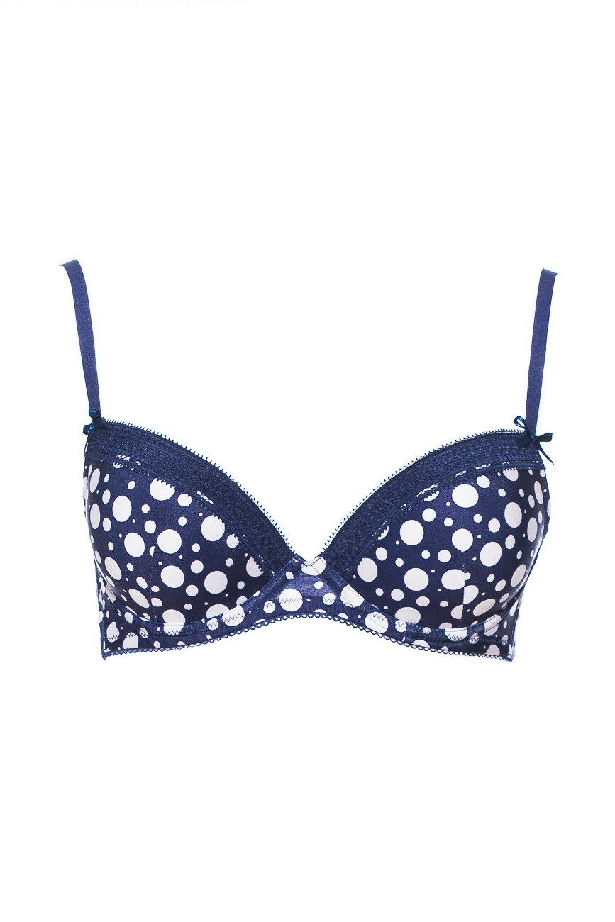 Sutien cu burete subtire si sustinere din microfibra , Intimamoda Pois 6932, Bleumarin/Alb