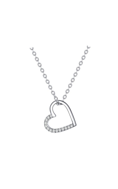 Lant din argint 925 Heart Shaped cu pandantiv in forma de inima cu pietre de zirconiu, 45 cm, ideal indragostiti, aniversare