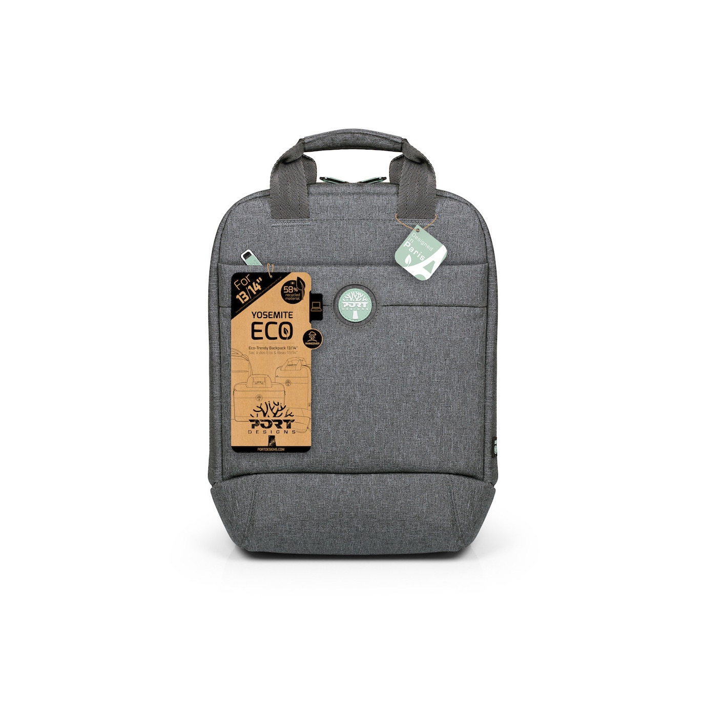 Rucsac Laptop Port Designs YOSEMITE ECO BP 13/14, husa de ploaie, Gri