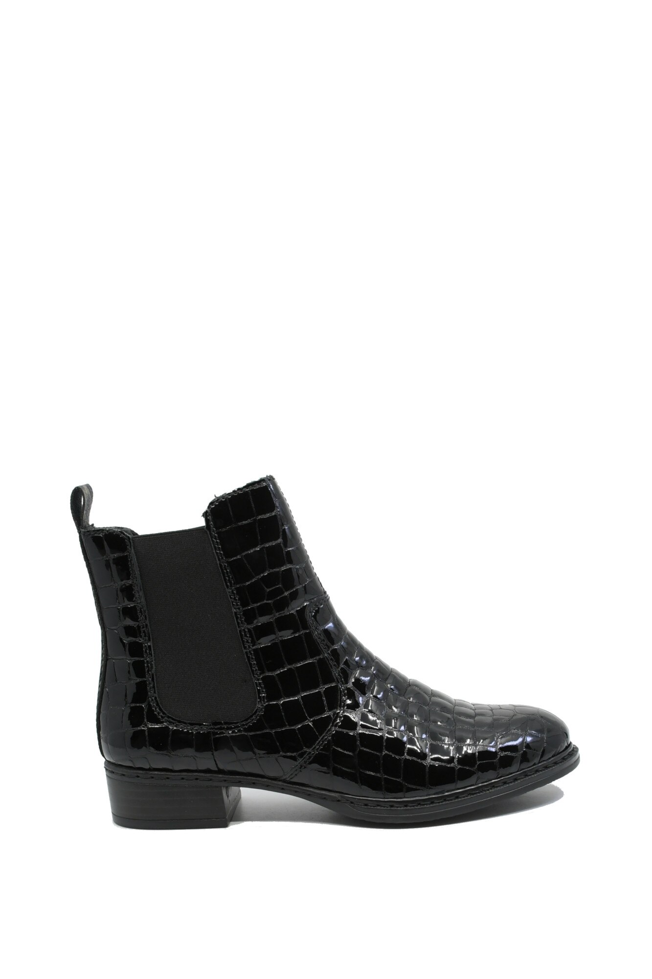 Ghete dama Chelsea negre, din piele naturala lacuita croco