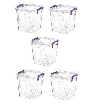 Pachet 5 cutii de depozitare cu capac, transparente, 20x19x19 cm Pachet 5 cutii de depozitare cu capac, transparente, 20x19x19 cm