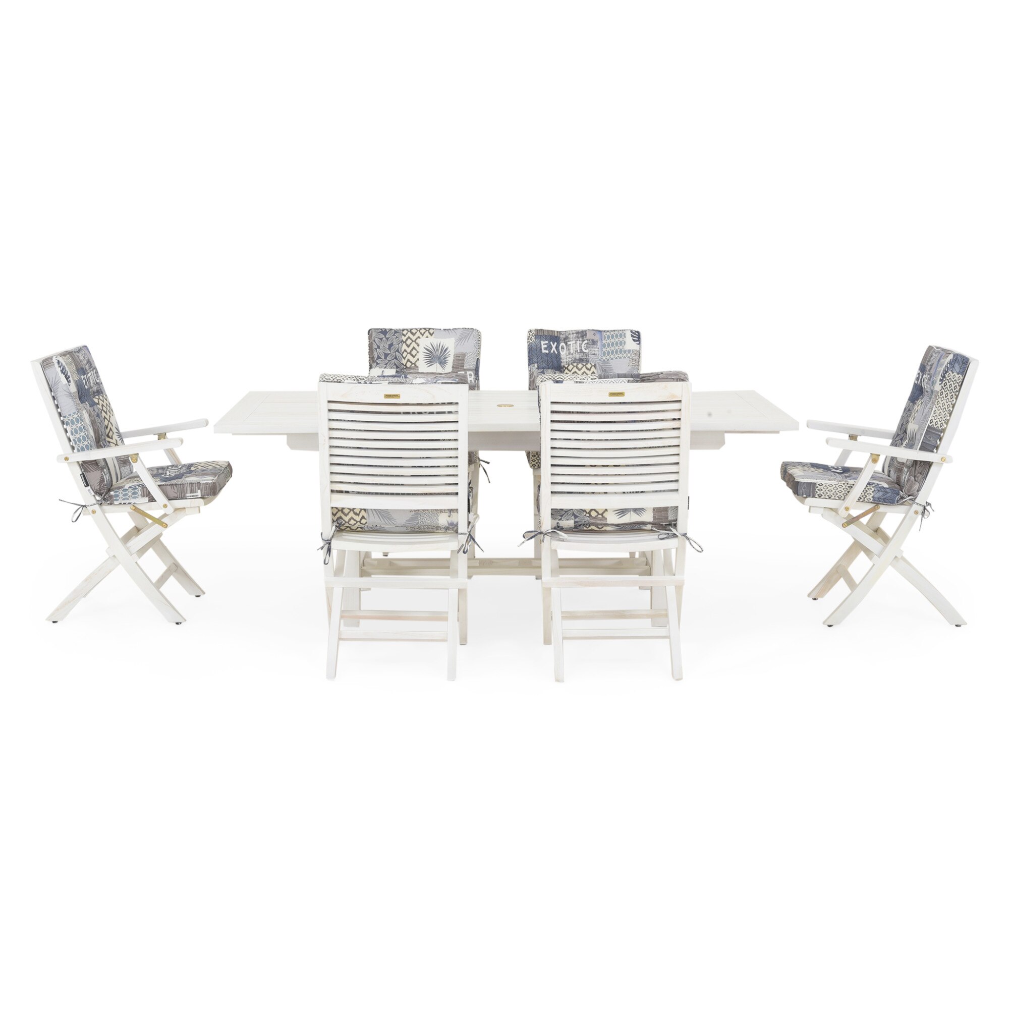Set mobilier gradina/terasa masa extensibila si 6 scaune Maison Mex TROPICAL L 160 l 100 H 75 alb - multicolor