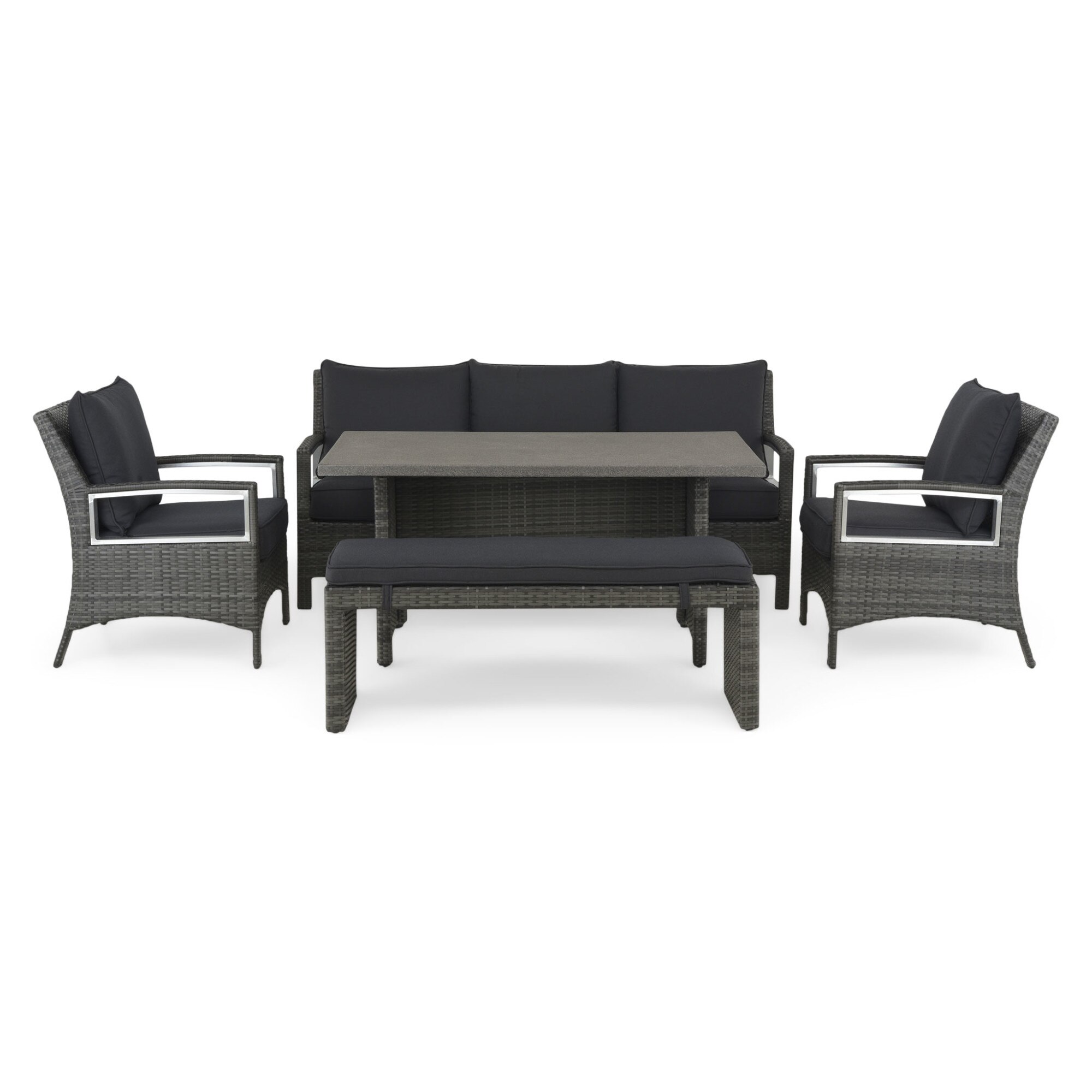 Set 5 piese gradina/terasa Maison Mex CONTEMPO gri/negru ( masa L 145, fotoliu L 69, canapea L 184, bancheta L 124)