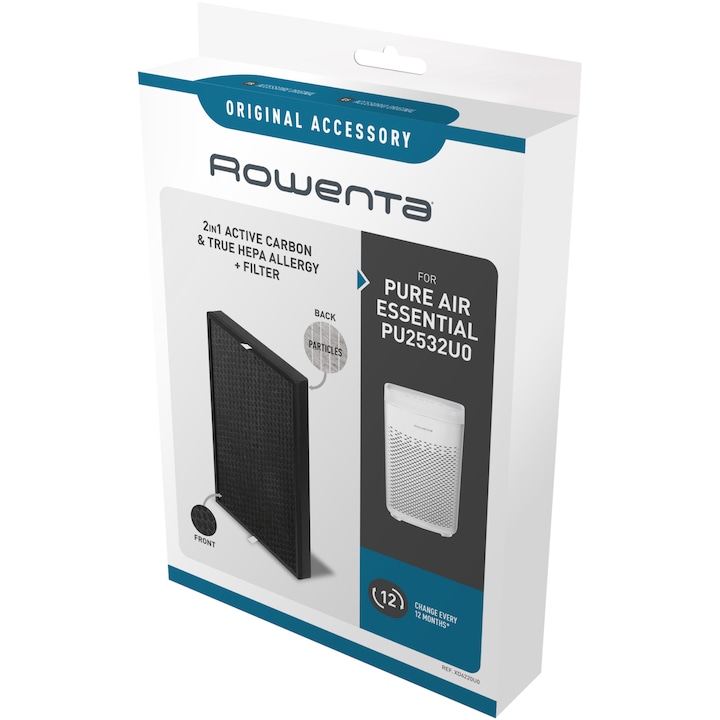 Filtru Rowenta 2 in 1 Carbon activ & Allergy+ XD6220F0, compatibil cu purificator Pure Air Essential PU2530F0