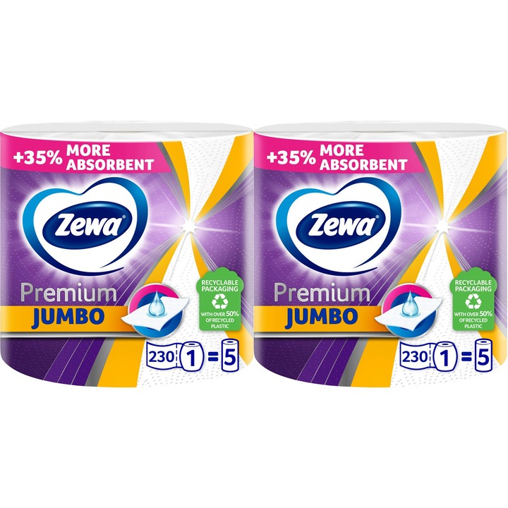 Комплект кухненска хартия 2 x Zewa Monorola Jumbo, 3 слоя, 230 листа