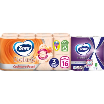 Pachet promo Hartie igienica Zewa Cashmere Peach, 3 straturi, 16 role si prosoape de hartie, 2 straturi, 2 role, 45 foi Pachet promo Hartie igienica Zewa Cashmere Peach, 3 straturi, 16 role si prosoape de hartie, 2 straturi, 2 role, 45 foi