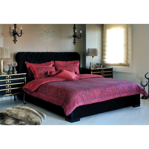 Lenjerie de pat pentru 2 persoane cu 6 Piese, Valeron-EMPIRE BORDO, tesatura jacquard, dantela, bumbac egiptean