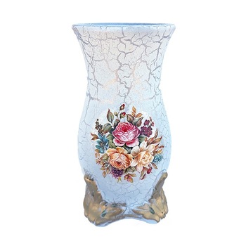 Vaza din ceramica, cu flori desenate si aspect crapat, 10 x 20 cm Vaza din ceramica, cu flori desenate si aspect crapat, 10 x 20 cm