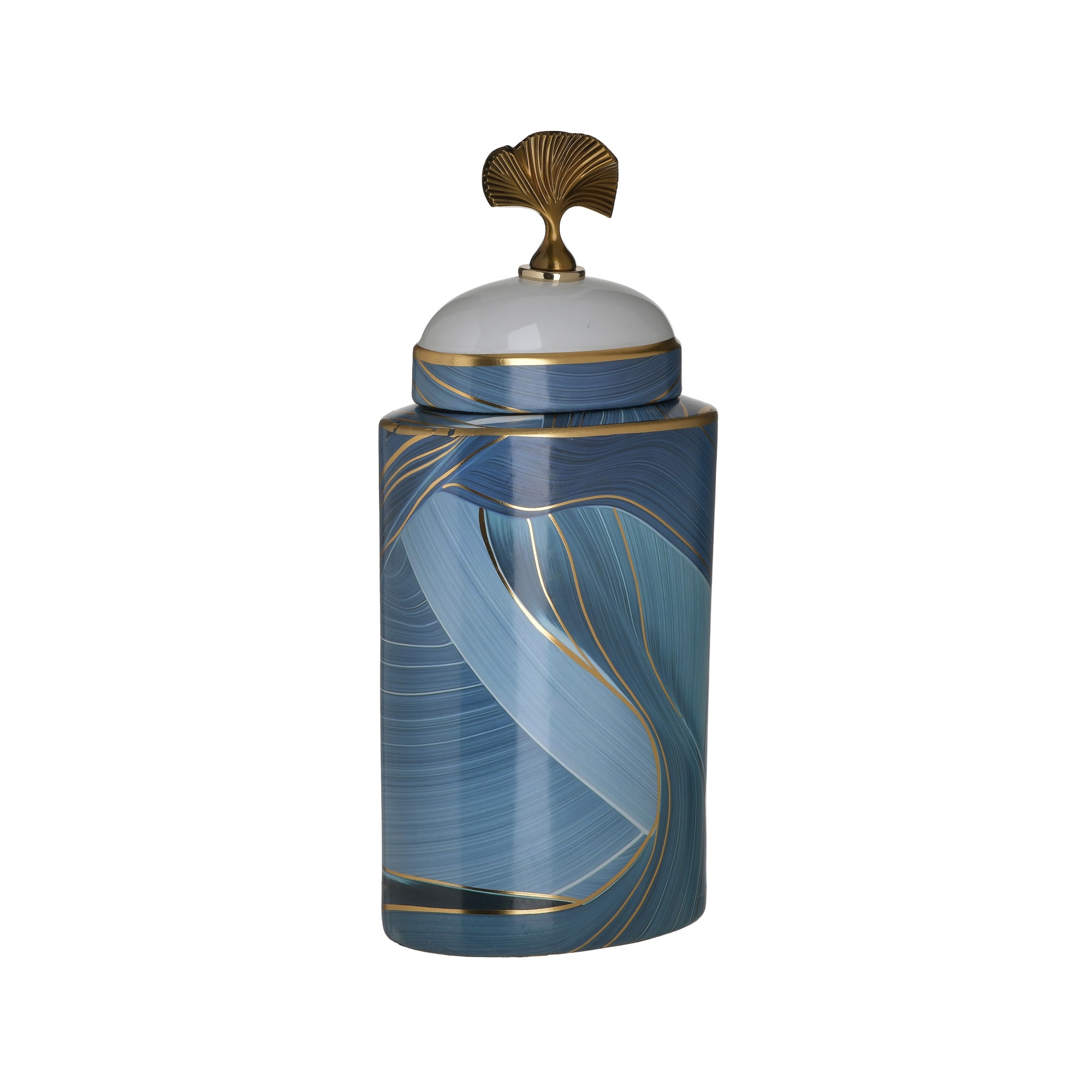 Vaza ceramica cu capac ,blue golden,15x10x36 cm
